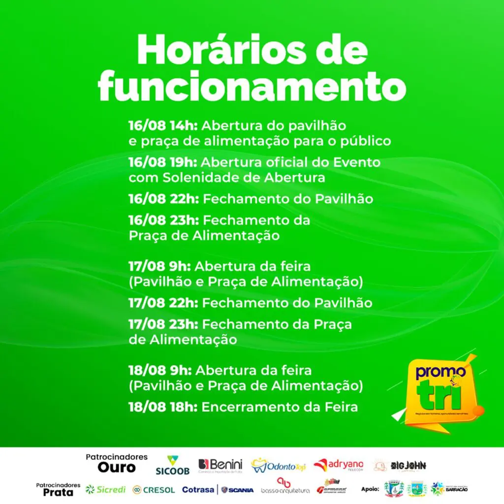 Promotri - programação completa 3 Horario de Funcionamento PromoTri 1