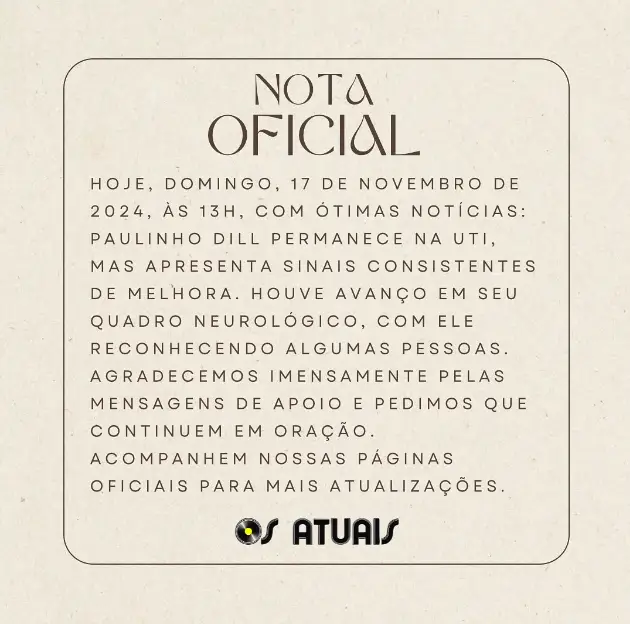 Cantor Paulinho Dill permanece na UTI, mas apresenta melhoras 2 Cantor perdeu o controle do veículo na ERS-307, em Santa Rosa. Ele permanece na UTI, mas tem avanço no quadro neurológico