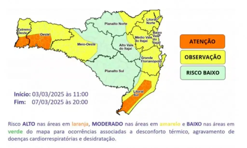 Defesa Civil alerta para calor intenso até sexta-feira em SC 2 A semana começou com temperaturas elevadas em Santa Catarina e calor intenso segue até o fim desta semana, diz Defesa Civil