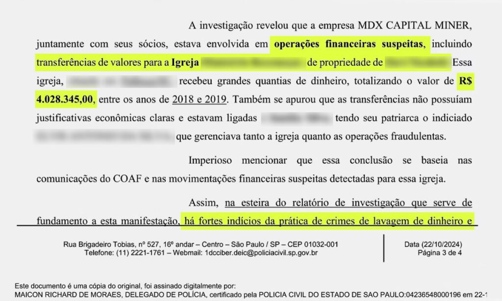 Investigação contra pastor barraconense por lavagem de dinheiro foi arquivada; diz defesa 3 A investigação teria iniciado após a COAF apontar que a Igreja teria recebido mais de R$ 4 milhões em transferências em um ano. Processo foi arquivado pela justiça