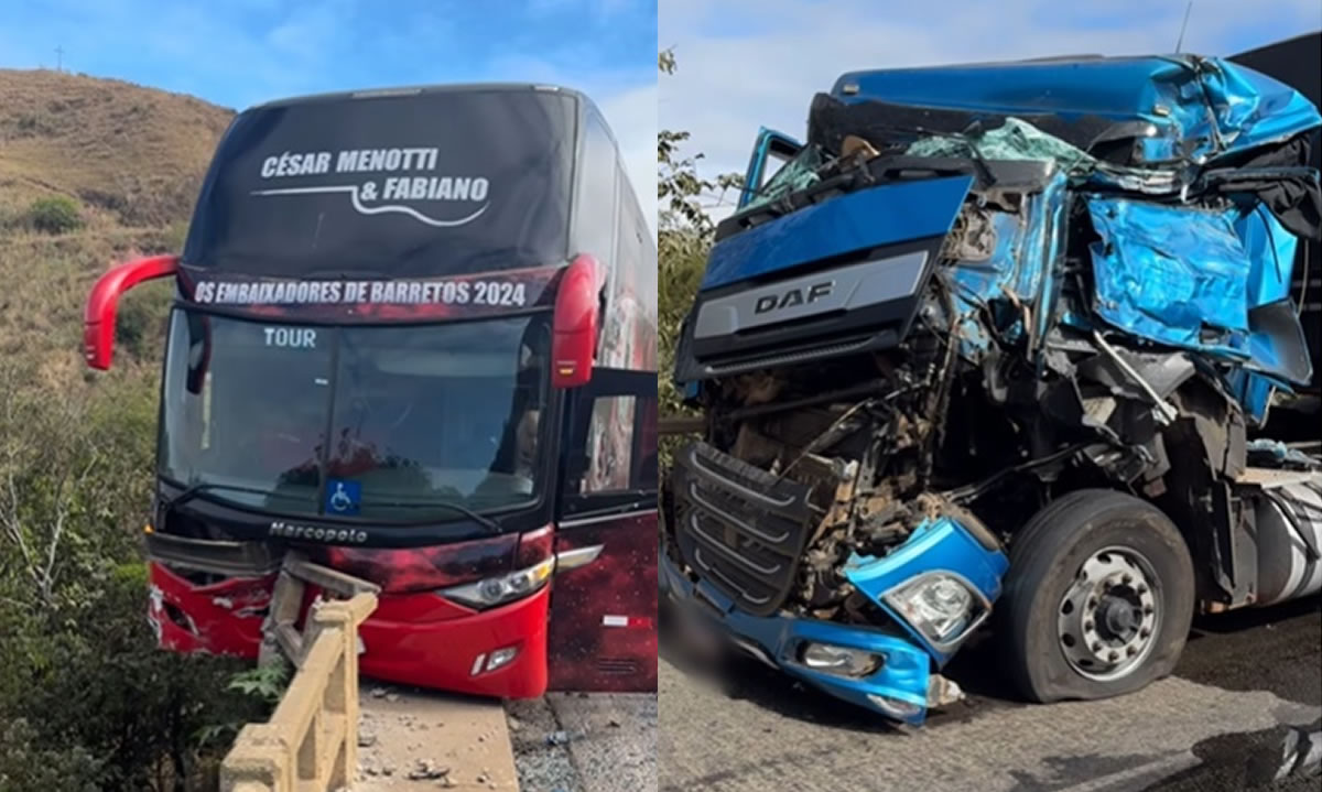 Ônibus de César Menotti e Fabiano se envolve em acidente na BR 262