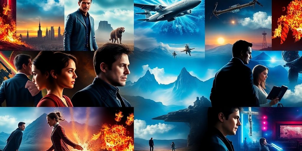 Colagem vibrante de cenas icônicas de filmes modernos.