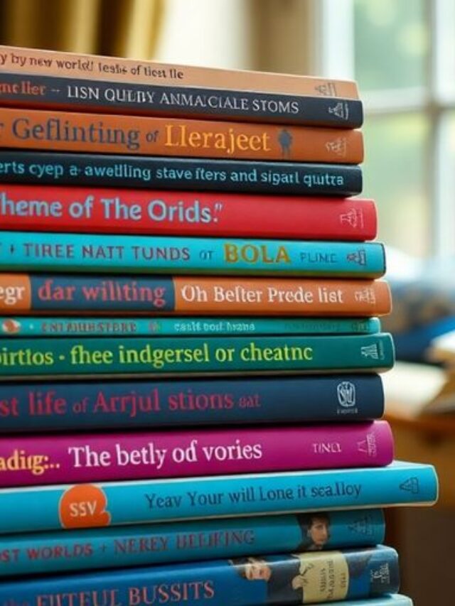 Pilha de livros coloridos em um canto de leitura.