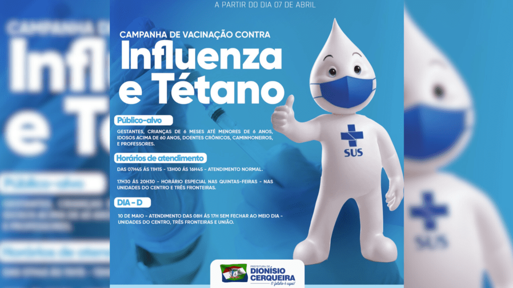 Dionísio Cerqueira inicia campanha de vacinação contra influenza e tétano 2 Com o objetivo de obter um alcance maior na campanha, os postos de Saúde trabalharam com horários estendidos