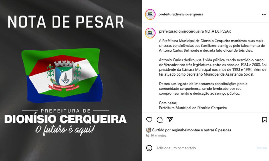 Ex-vereador de Dionísio Cerqueira, Carlinhos Belmonte morre aos 69 anos 3 Carlinhos Belmonte exerceu três mandatos consecutivos na Câmara de Vereadores, no período de 1989 a 2000