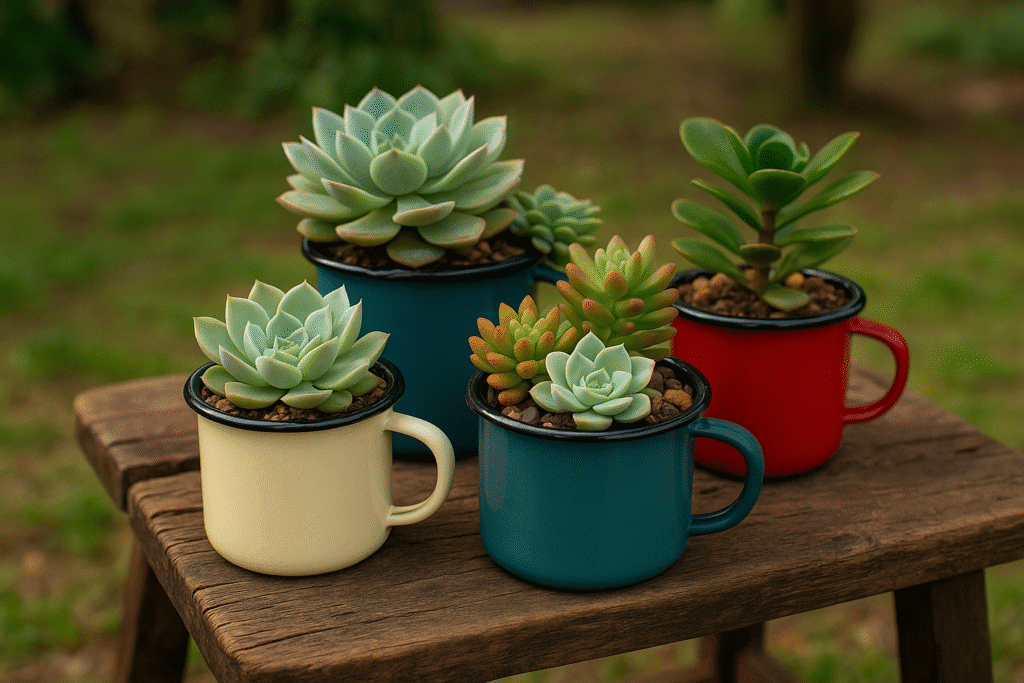 10 ideias criativas com vasos reaproveitados para transformar seu jardim 2 canecas esmaltadas