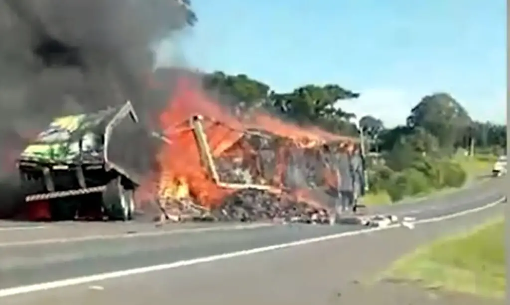 Tio e sobrinho morrem após baterem de frente e caminhões pegarem fogo na BR 373, no PR 2 Uma mulher também morreu, outro sobrinho conseguiu sair a tempo e foi socorrido. Tio e sobrinho seguiam pela mesma rodovia mas em sentidos contrários
