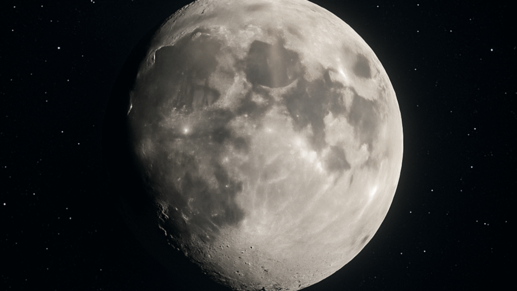 Lua Crescente com 70% de brilho ilumina o céu hoje e traz simbolismos de crescimento, energia e novos começos rumo à Lua Cheia.