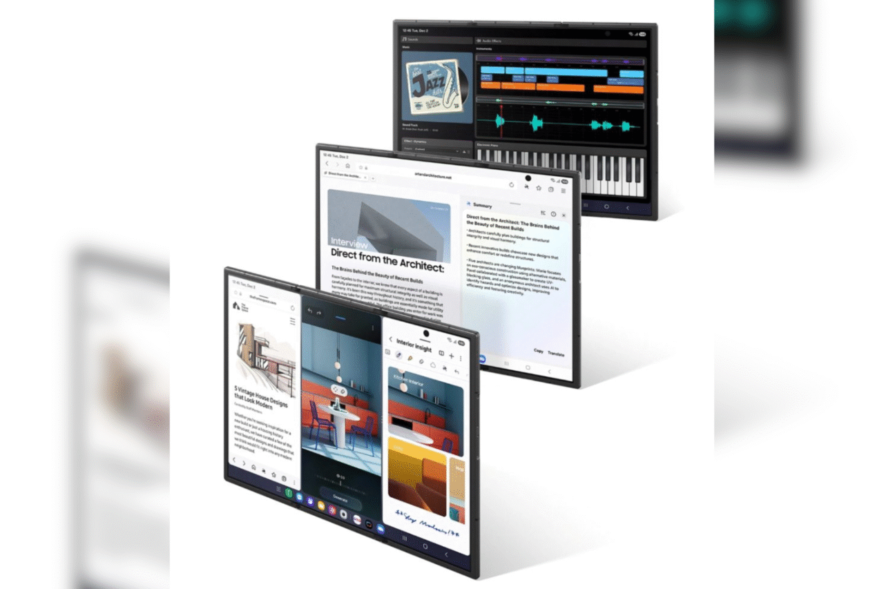 Samsung anuncia o Galaxy Z TriFold, dispositivo com tela dobrável em três partes, 10 polegadas abertas, Snapdragon 8 Elite e bateria de 5.600 mAh. Modelo estreia na Coreia e nos EUA.