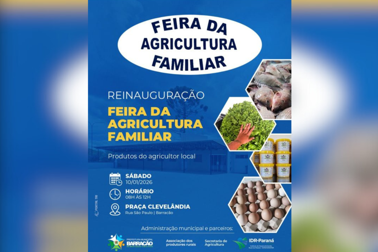 Feira da Agricultura Familiar será inaugurada dia 10 na Praça Clevelândia em Barracão 7 Feira da Agricultura Familiar de Barracão será inaugurada no dia 10 de janeiro e contará com participação de produtores locais