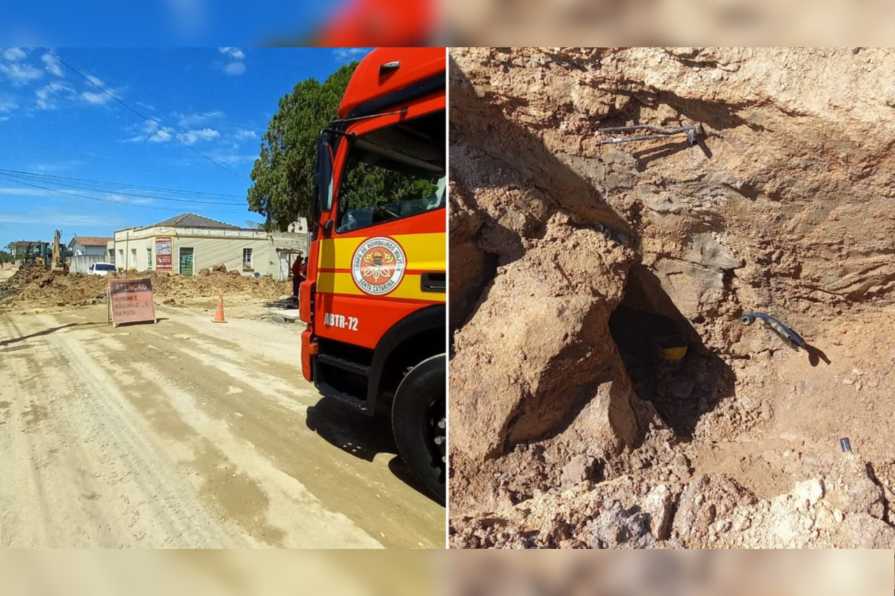 Homem de 60 anos é resgatado com vida após soterramento em obra no Centro de Morro da Fumaça 3 Homem de 60 anos é resgatado com vida após soterramento em obra no Centro de Morro da Fumaça