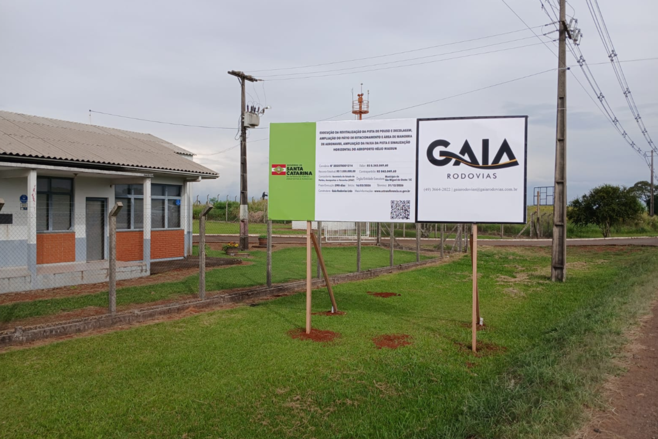 Obras de modernização do Aeroporto Regional Hélio Wassun começam em São Miguel do Oeste com investimento de R$ 8,3 milhões 4 Ampliação e revitalização do Aeroporto Regional Hélio Wassun, em São Miguel do Oeste, têm início com aporte de R$ 8,3 milhões e interdição prevista até 31 de maio.