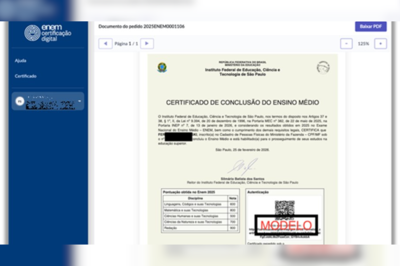 Plataforma do Inep libera certificado digital do ensino médio para quem usou o Enem 2025 como certificação 7 crys 32