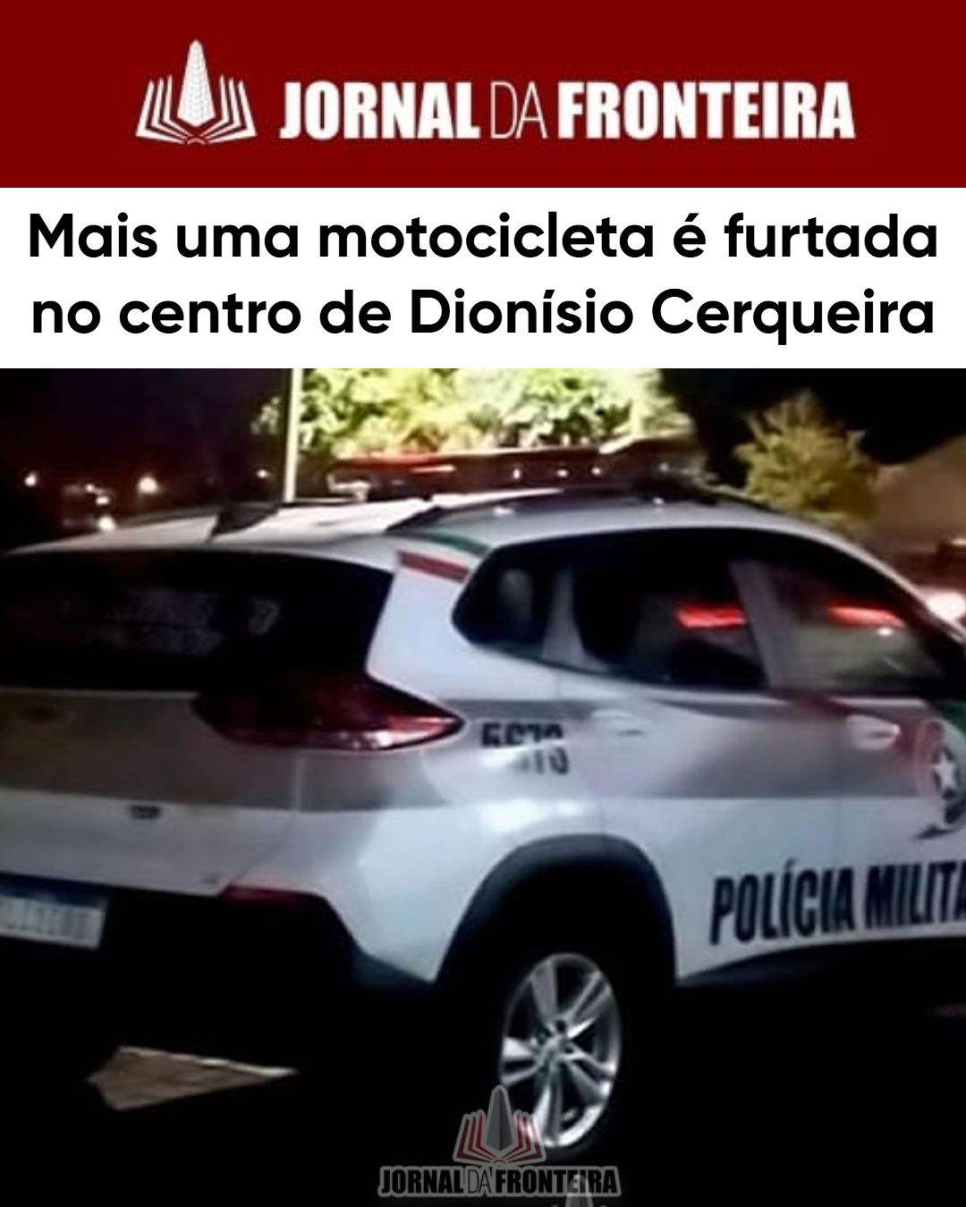 Mais uma motocicleta é furtada no centro de Dionísio Cerqueira 3 A motocicleta foi furtada durante a madrugada de domingo, nas proximidades do Lago Intermunicipal