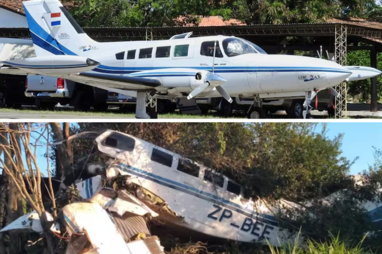 Avião carregando R$ 15 milhões cai no Paraguai, e moradores saqueiam dinheiro 4 O avião de pequeno porte levava quatro tripulantes, o piloto foi único a morrer no acidente. De acordo com autoridades locais ao menos US$ 1,5 milhão desapareceu