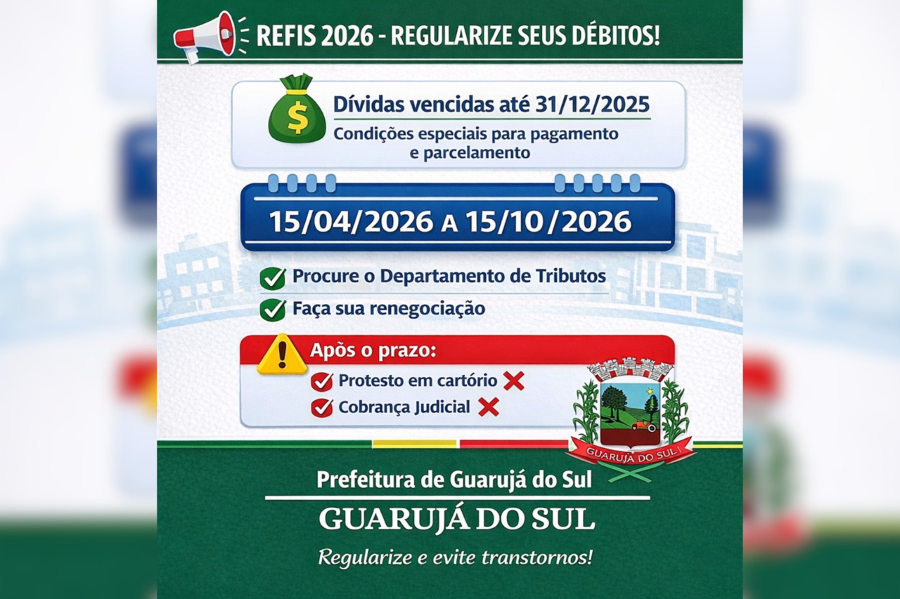 Guarujá do Sul institui programa de recuperação fiscal com condições especiais para contribuintes
