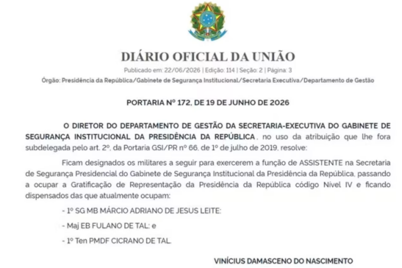 GSI nomeia “Fulano de Tal” e “Cicrano” para segurança de Lula e anuncia correção 3 GSI nomeia “Fulano de Tal” e “Cicrano” para segurança de Lula e anuncia correção