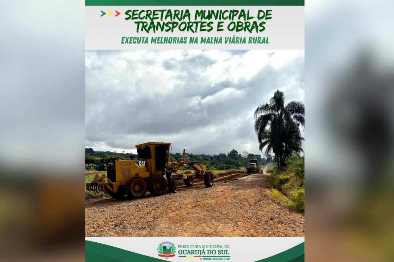 Guarujá do Sul realiza melhorias em estradas rurais nas Linhas Pessegueiro e Maidana 3 Secretaria de Transportes e Obras de Guarujá do Sul executa manutenção e patrolamento em estradas rurais para melhorar o tráfego no interior
