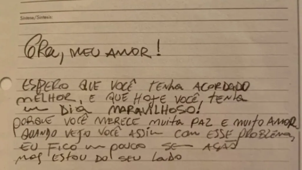 bilhete de chorão para Graziela, com declaração