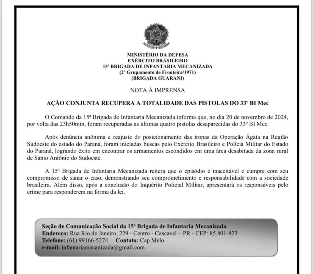 As buscas pelas armas furtadas foram realizadas em parceria com a Polícia Militar, após uma denúncia anônima