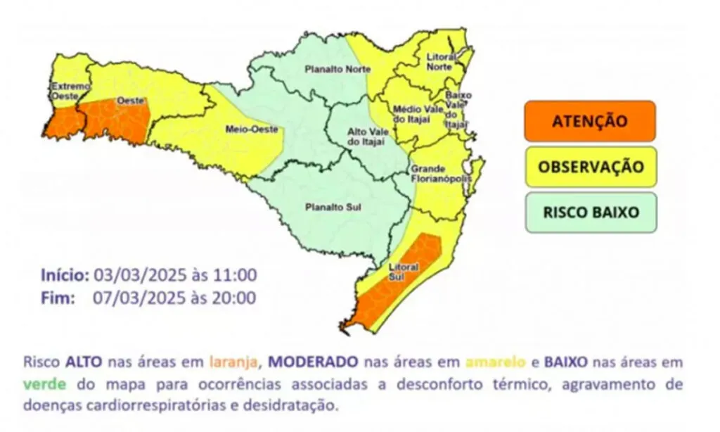 A semana começou com temperaturas elevadas em Santa Catarina e calor intenso segue até o fim desta semana, diz Defesa Civil