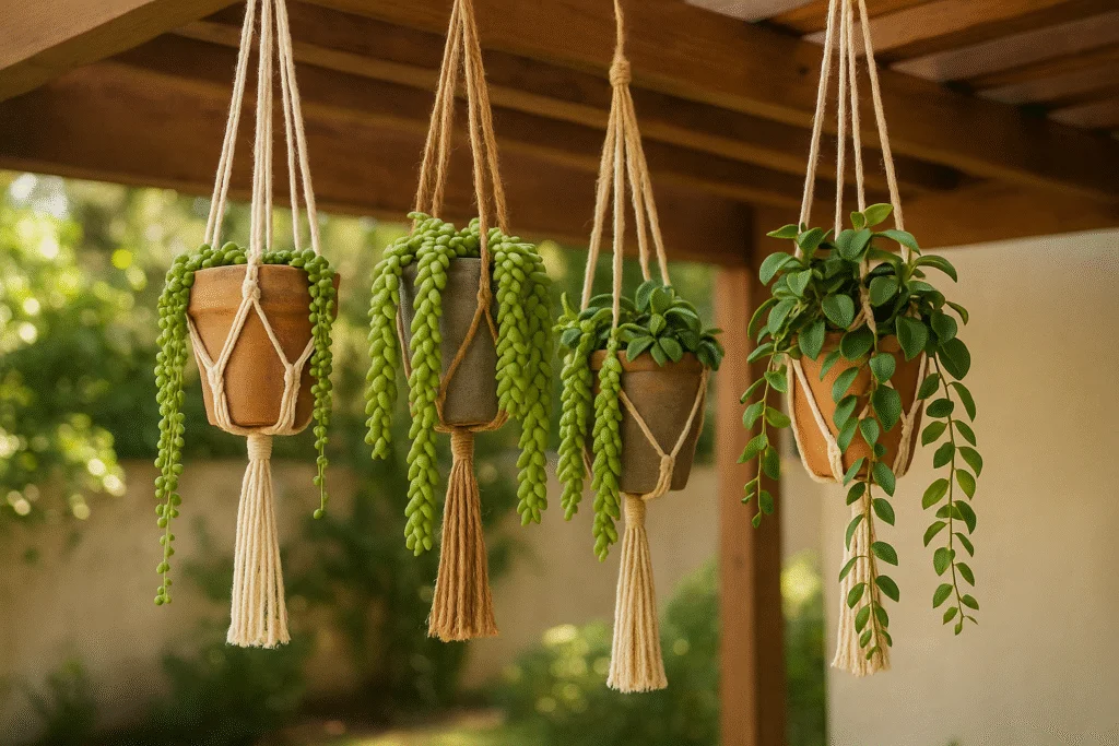 Vasos pendentes com macrame