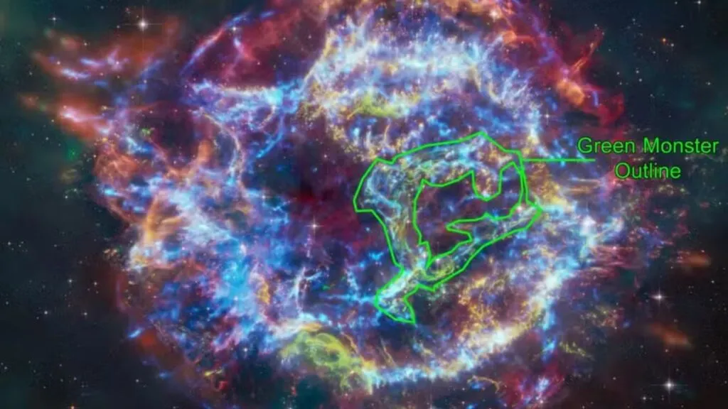 Telescópio James Webb revela enigmático “Monstro Verde” em supernova