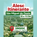 Alesc Itinerante 2025 realiza sessões em SMOeste em junho, dias 10 e 11