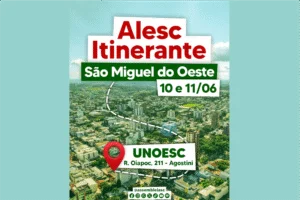 Alesc Itinerante 2025 realiza sessões em SMOeste em junho, dias 10 e 11