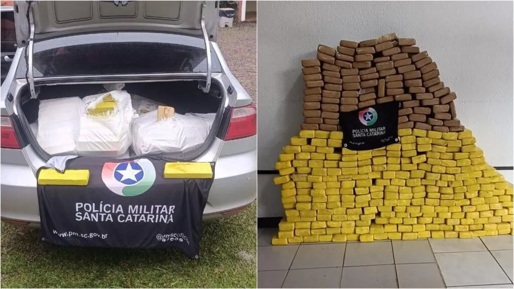 Polícias do PR e SC apreendem 197 kg de maconha e prendem casal por tráfico e adulteração veicular 1 g