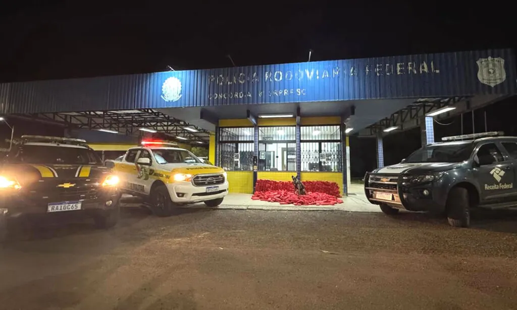 A carga de mais de meia tonelada de maconha escondida em pneus de carreta foi apreendida na BR 153 em Irani