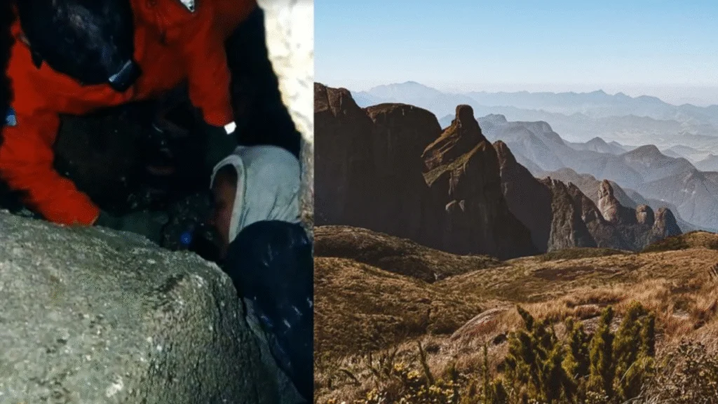 Turista é resgatado após acidente em trilha na Pedra do Sino, em Teresópolis. Operação dos bombeiros durou três horas e exigiu romper rochas.