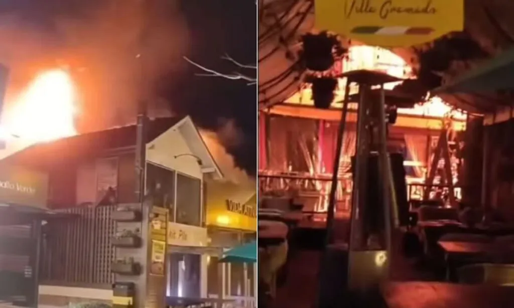 Incêndio foi registrado na noite desta segunda-feira (30), na Avenida Borges de Medeiros. Duas lojas e um restaurante foram atingidos pelas chamas