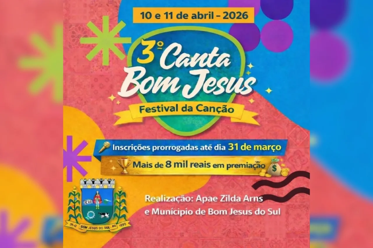 Abertas as inscrições para o Festival Canta Bom Jesus que acontecerá em abril 9 O evento promovido pela APAE Zilda Arns ocorre nos dias 10 e 11 de abril; as inscrições são gratuitas e seguem até o dia 31 de março