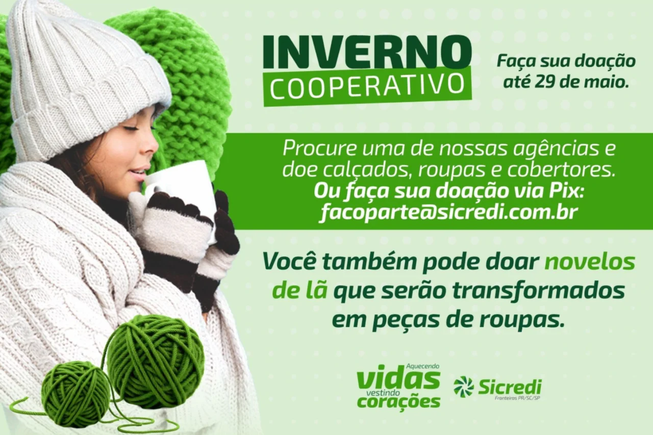 Campanha Inverno Cooperativo promovida pela Sicredi Fronteiras PR/SC/SP arrecada doações para o inverno 11 Campanha Inverno Cooperativo da Sicredi Fronteiras arrecada roupas, alimentos e doações via PIX para ajudar famílias em situação de vulnerabilidade durante o inverno.