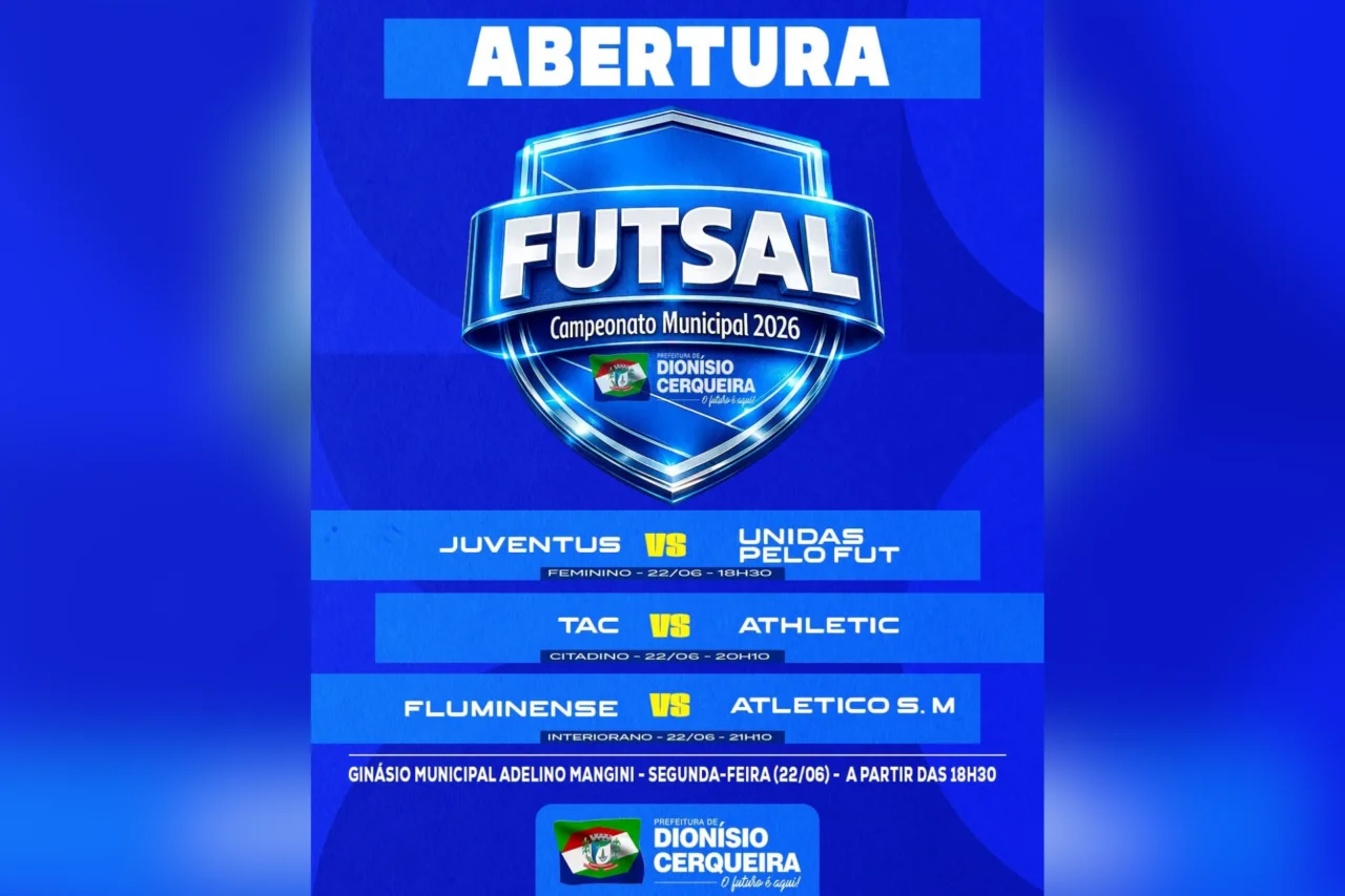 Campeonato Cerqueirense de Futsal começa nesta segunda-feira no Ginásio Adelino Mangini 3 Campeonato Municipal de Futsal 2026 começa nesta segunda-feira, dia 22, com jogos a partir das 18h30 no Ginásio Adelino Mangini